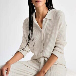 Splendid Georgie Cashblend Polo Button Down Heathered Oatmeal XS